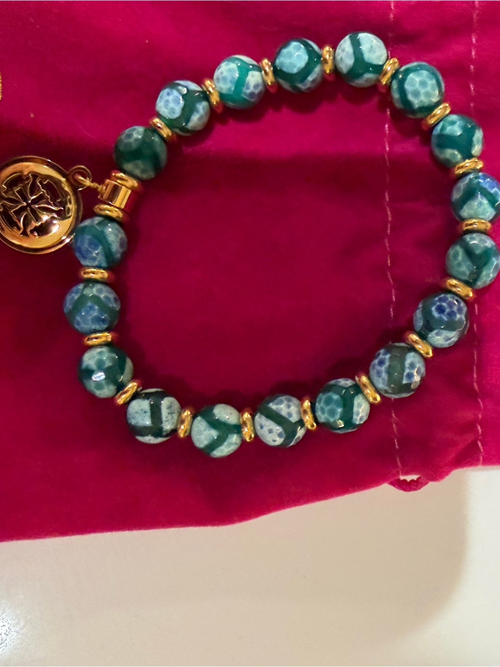 Rustic Cuff Teal and Gold Faceted Bead Bracelet